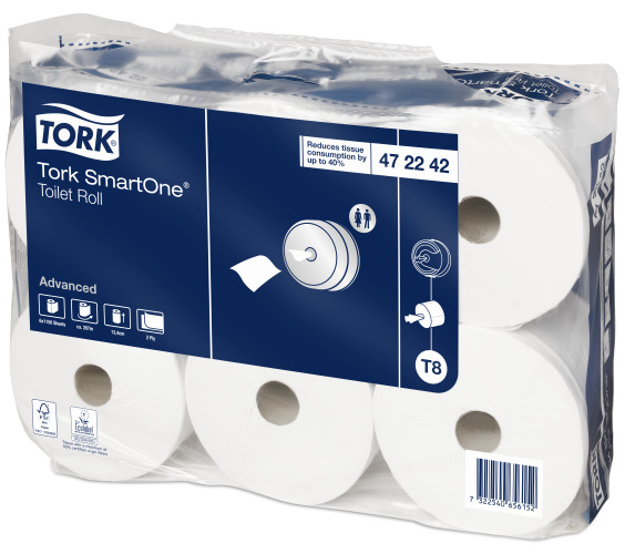 Tork Smart One Toilet Roll White 2ply - 6 rolls