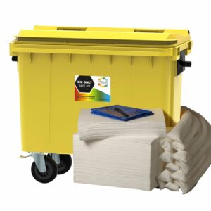 400 Litre Oil & Fuel Absorbent Spill Kit 4 Wheeled Bin with Drain Cover & Putty