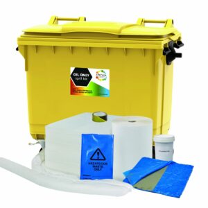 600 Litre Oil & Fuel Absorbent Spill Kit 4 Wheeled Bin with Drain Cover & Putty